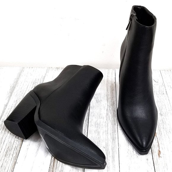 New Black Point Toe Chunky Heel Ankle Boots Bootie - Picture 5 of 5